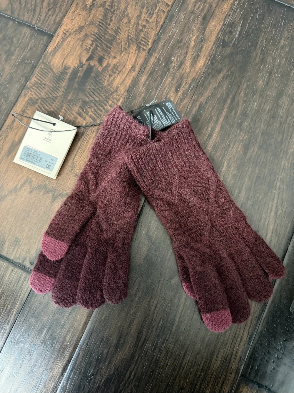 Allsaints CABLE GLOVES TAWNY PORT RED NWT